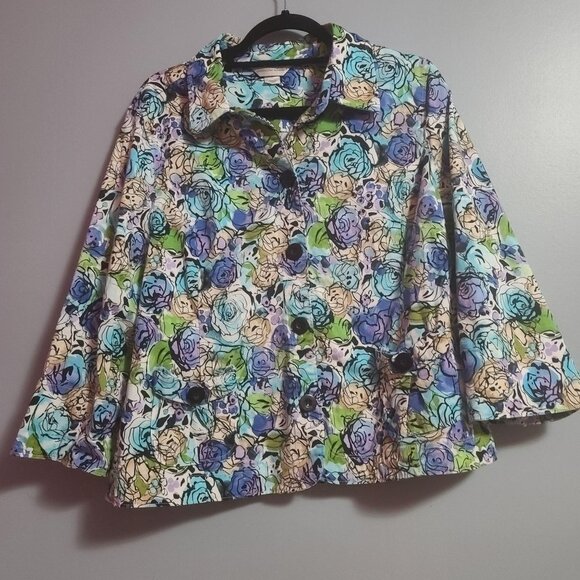 Christopher & Banks Large 3/4 sleeve jacket pastel floral button down - Picture 1 of 8